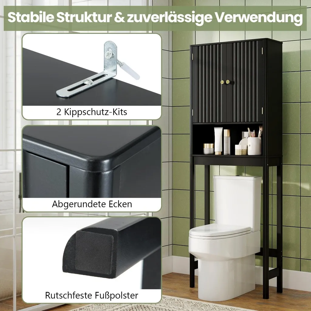 Meuble dessus WC noir étagère réglable en hauteur structure robuste