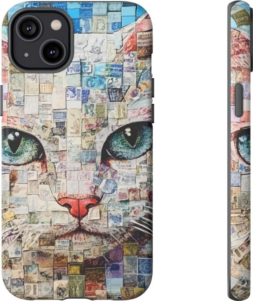 Katzen-Collage auf blauem Hintergrund – Hülle Kompatibel mit iPhone 14 Plus