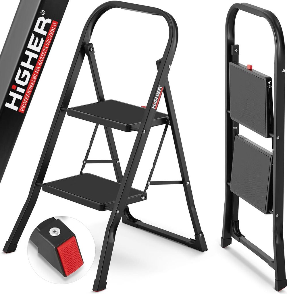 HIGHER Stahl-Klapptritt - 2 Stufen, schwarz