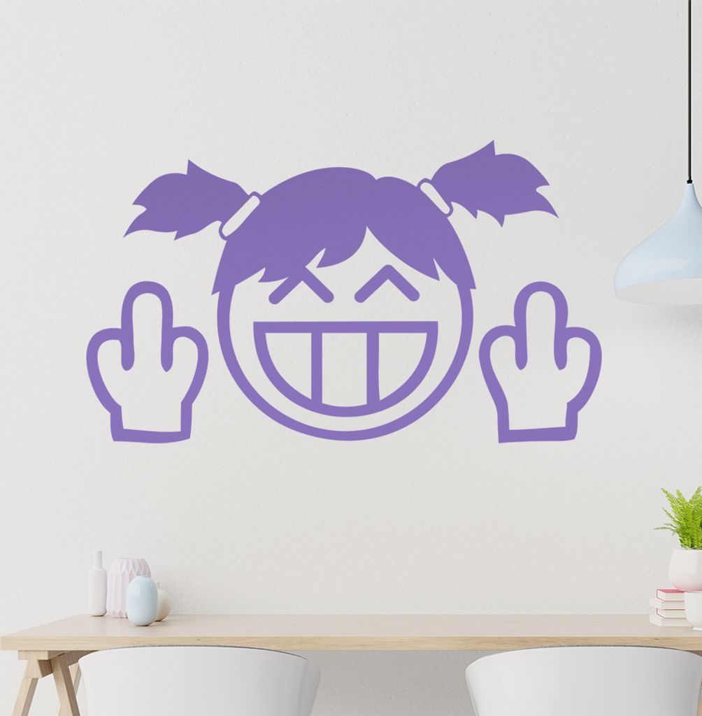 KIWISTAR Fuck you smile Girl - Zopf Mittelfinger Wandtattoo in 6 Größen - Wandaufkleber Wall Sticker - Dekoration, Küche, Wohnzimmer, Schlafzimm...