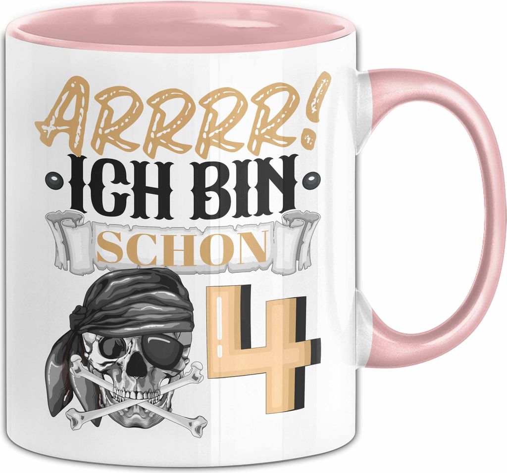4. Geburtstag Geschenk Tasse Becher Jungs Pirat Arrrr Ich Bin Schon 4 (Rosa)