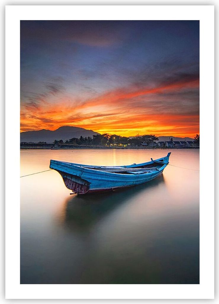 Poster - Poster ohne Rahmen - Westen Sonne Boot - 50x70 cm - Wand Bild - Wanddeko - Wandbilder - Kunstposter - Wandposter - Bilder - Kunstdruck - W...
