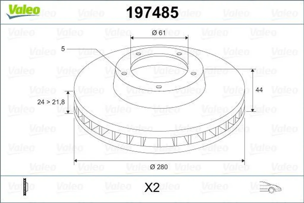 Disque de frein ventilé avant pour Renault Kangoo et Mercedes Citan