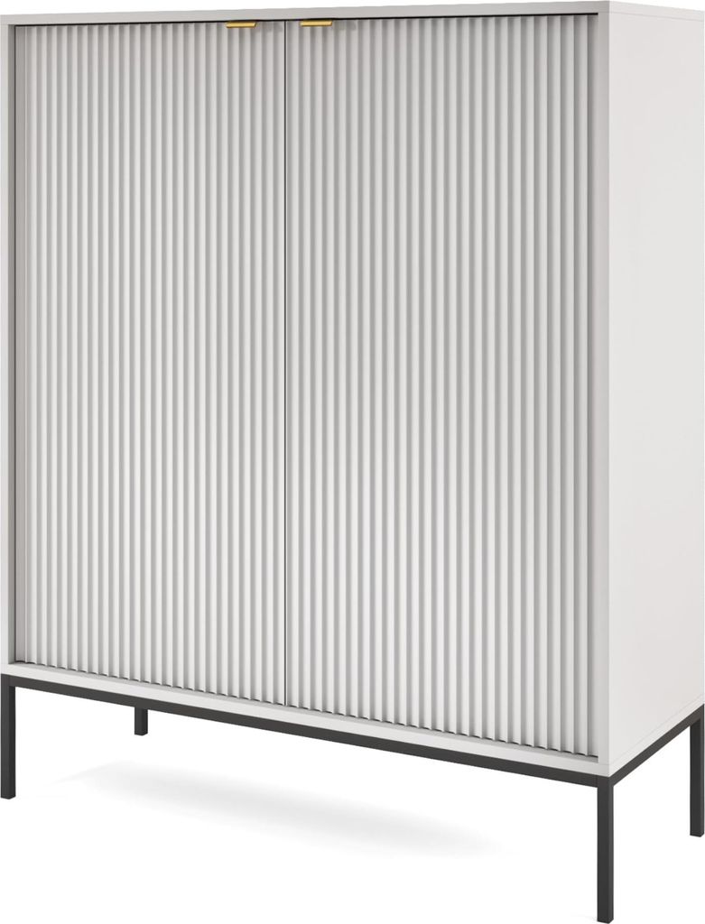 Komodee, Kommode NANAIMO K104 - Grau - Goldene Griffe - Breite 104 cm, Höhe 125 cm, Tiefe 39 cm