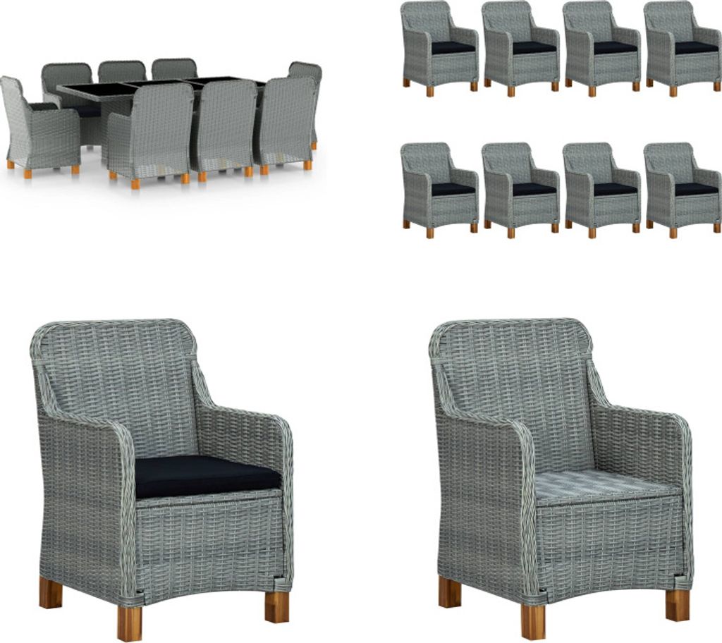vidaXL 9 tlg. Garten Essgruppe mit Auflagen Poly Rattan Hellgrau - Gartenmöbel-Set - Gartenmöbel-Sets - Gartentisch Und Stuhl - Gartentische Und ...