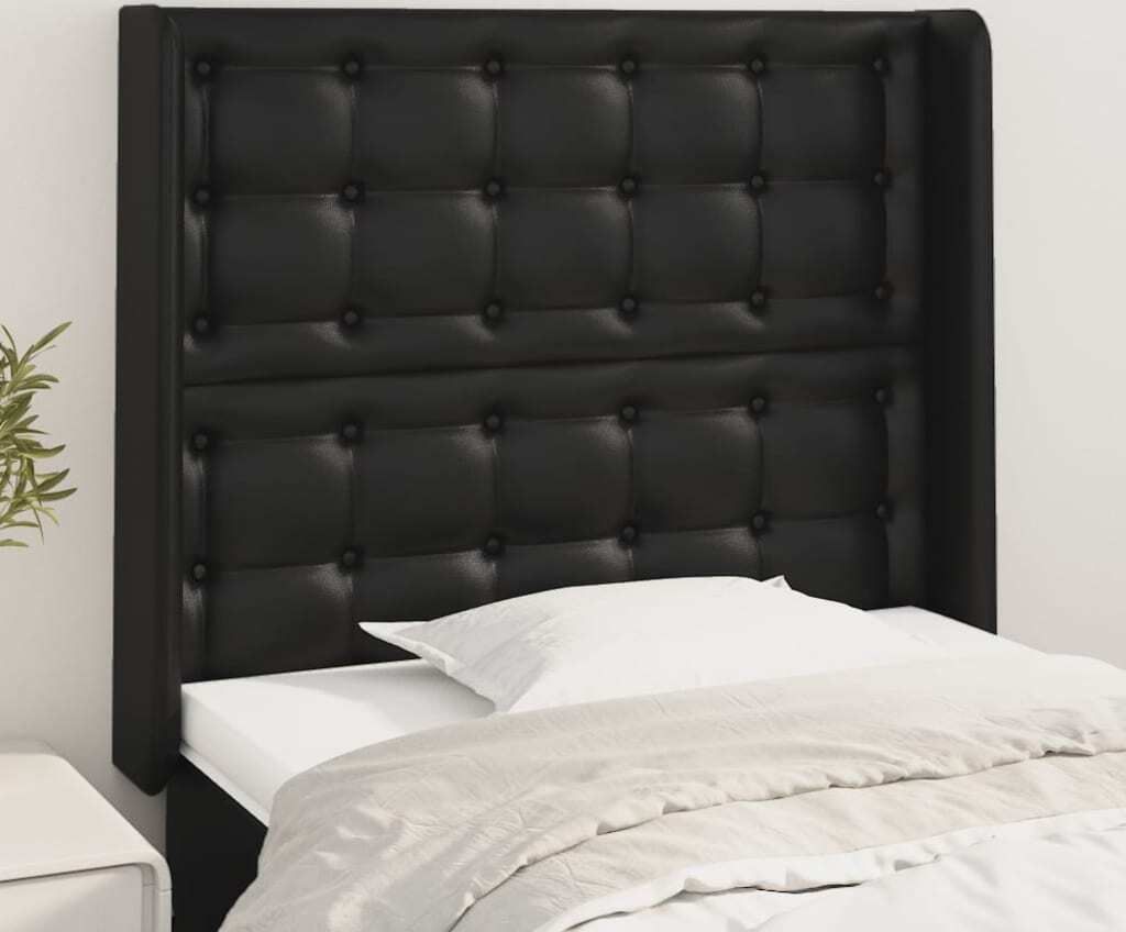 vidaXL Kopfteil mit Ohren Schwarz 93x16x118/128 cm Kunstleder - Kopfteil - Kopfteile - Bett-Kopfteil - Bettkopfteil