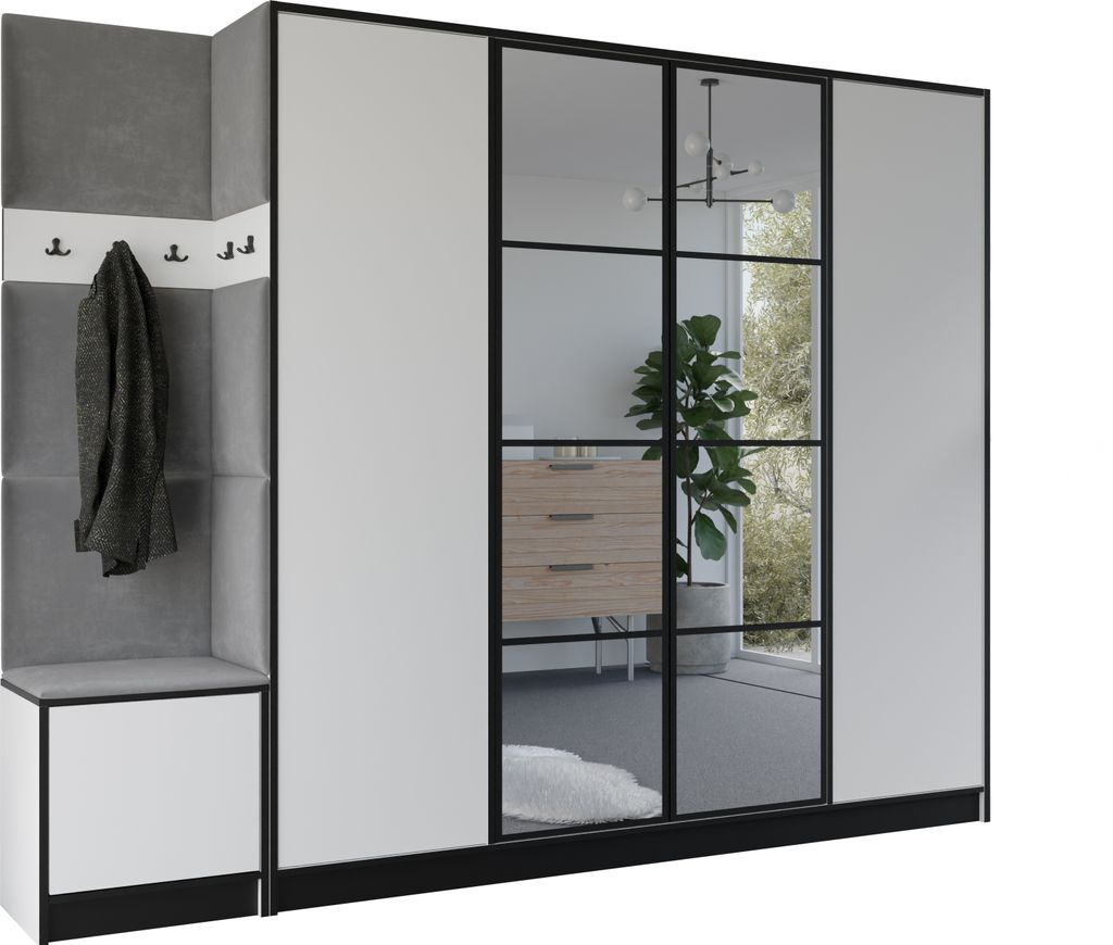 KIER FURNITURE Kleiderschrank EDEN, Schlafzimmer Schrank, Garderobeschrank, Flurschrank Weiß & Grau 259,6x205x39 cm