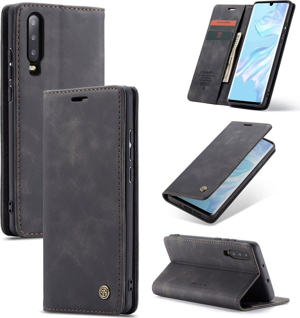 König Design Hülle kompatibel mit Huawei P30 Kunstleder Handyhülle - Handy Case Schwarz