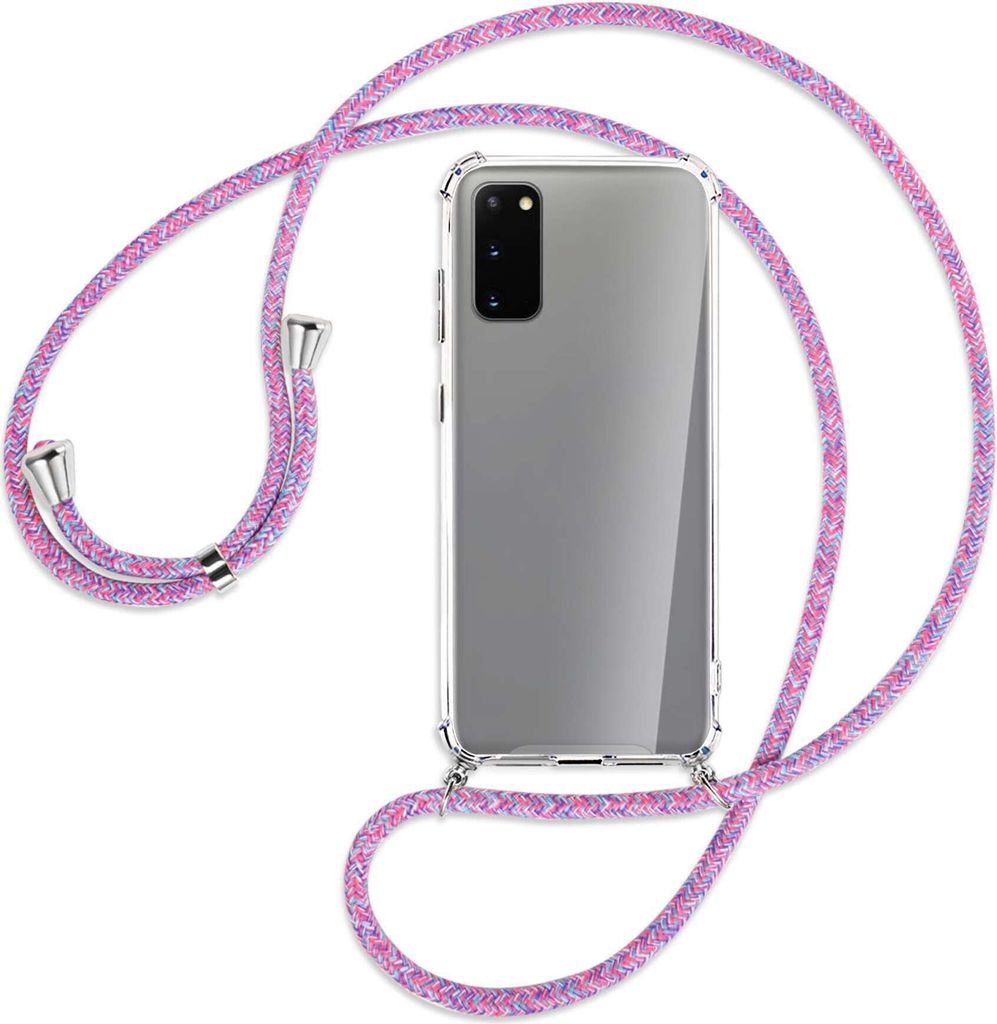 Handykette Backcover-Schutzhülle mit Band (Metall silberfarben) für Samsung Galaxy S20 (G980) - lila/rosa/blau