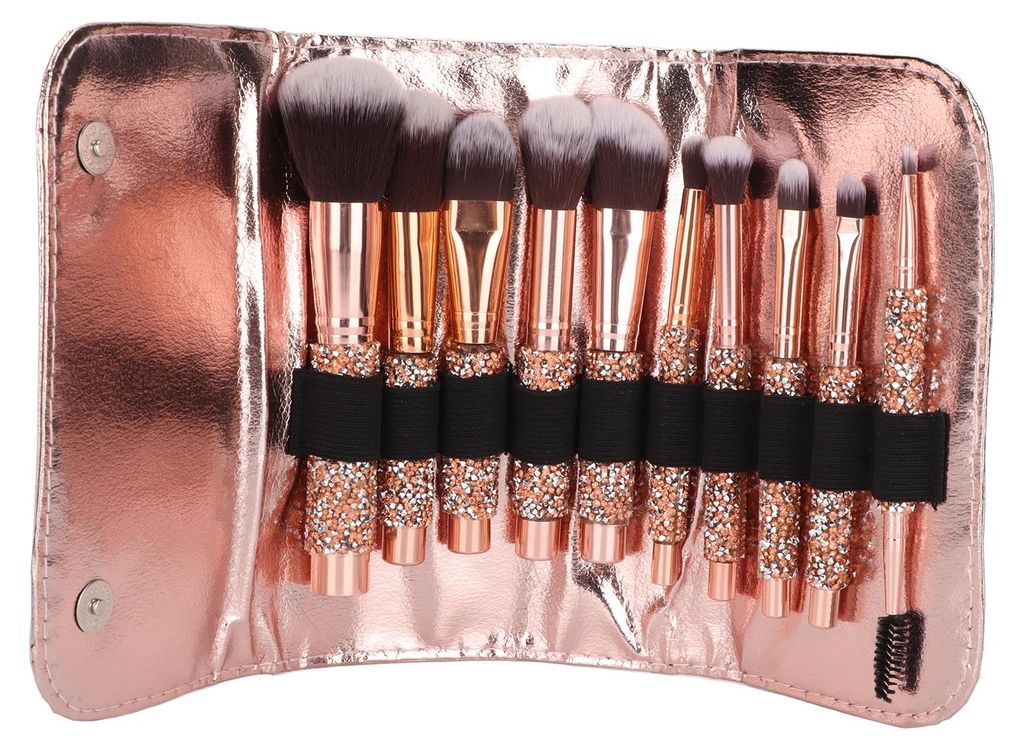 10-teiliges Make-up-Pinselset mit weichen Borsten für loses Puder, Lidschatten und Augenbrauen, inklusive Aufbewahrungstasche