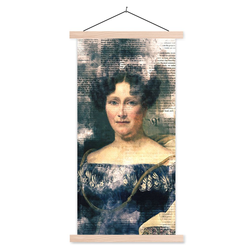 MuchoWow Textilposter Kunst - Aquarell - Zeitungspapier 60x120 cm mit holzfarbenen Rahmen - Holz