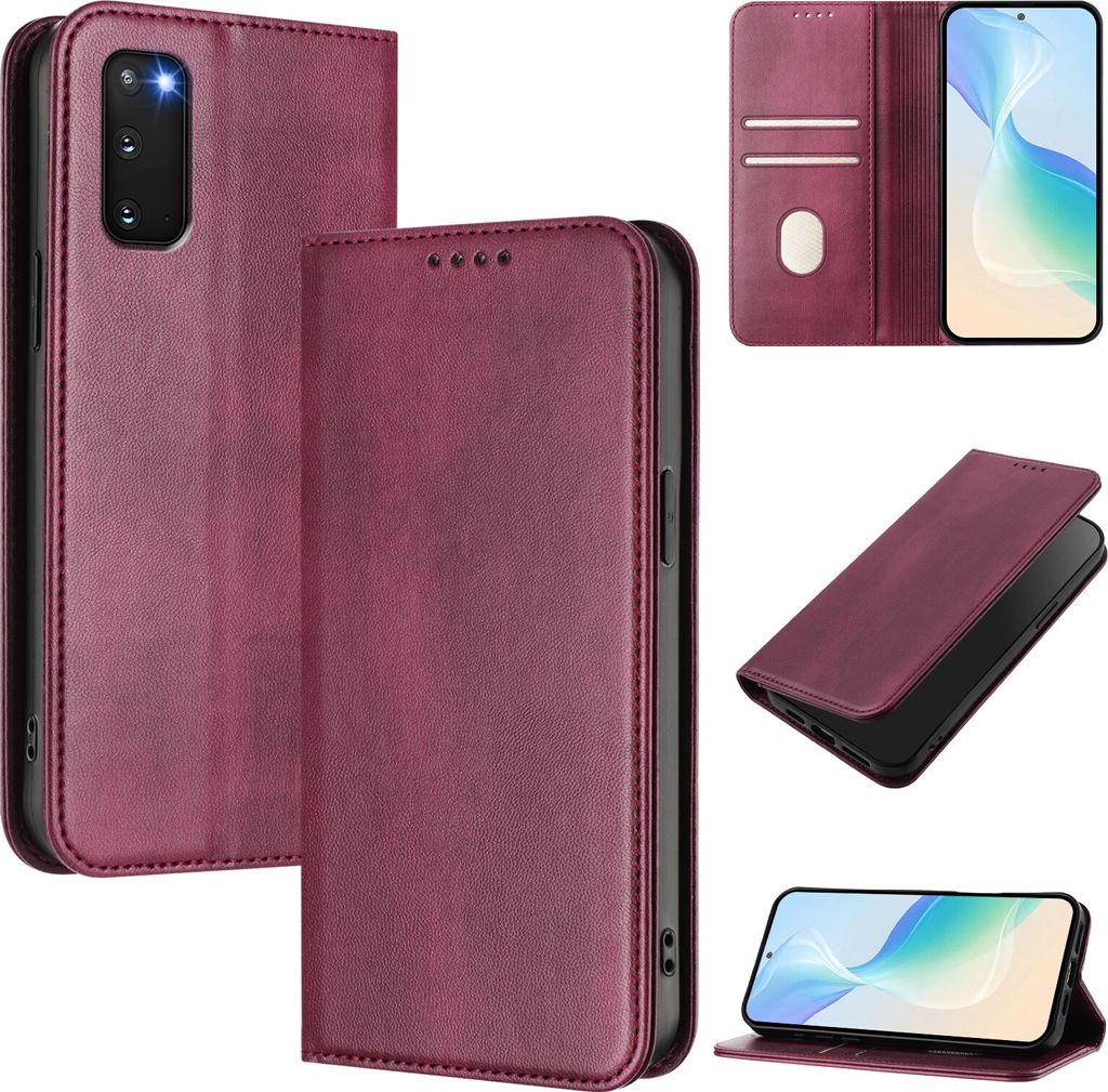 Handyhülle für Samsung Galaxy S20 FE 5G, Vintage Leder RFID Schutz Kartenfach Standfunktion Magnetische Klapphülle Rot