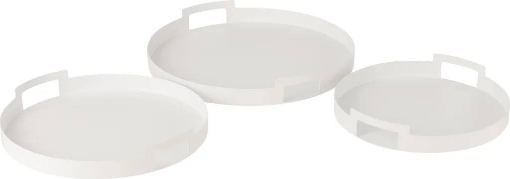J-Line Set de 3 Plateaux Ronds en Métal Blanc Style Scandinave Épuré
