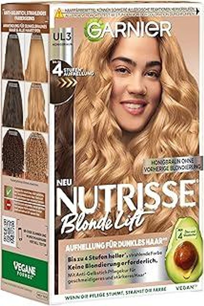 Garnier Nutrisse Blonde Lift Aufhellung für dunkles Haar in Honigbraun mit 4-Stufen-Aufhellung ohne vorherige Blondierung, 1 Stück
