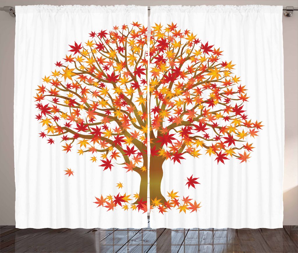 ABAKUHAUS Herbst Rustikaler Gardine, Herbstsaison MaplevLeaves, Schlafzimmer Kräuselband Vorhang mit Schlaufen und Haken, 280 x 245 cm, Mehrfarbig