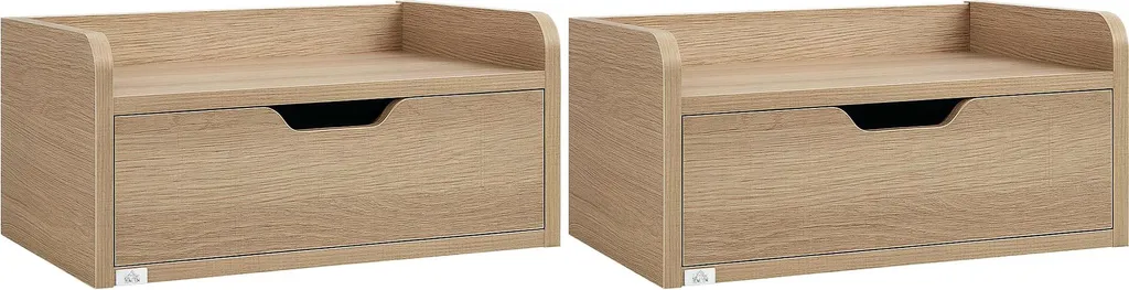 Table de nuit suspendue lot de 2 avec tiroir en bois clair scandinave