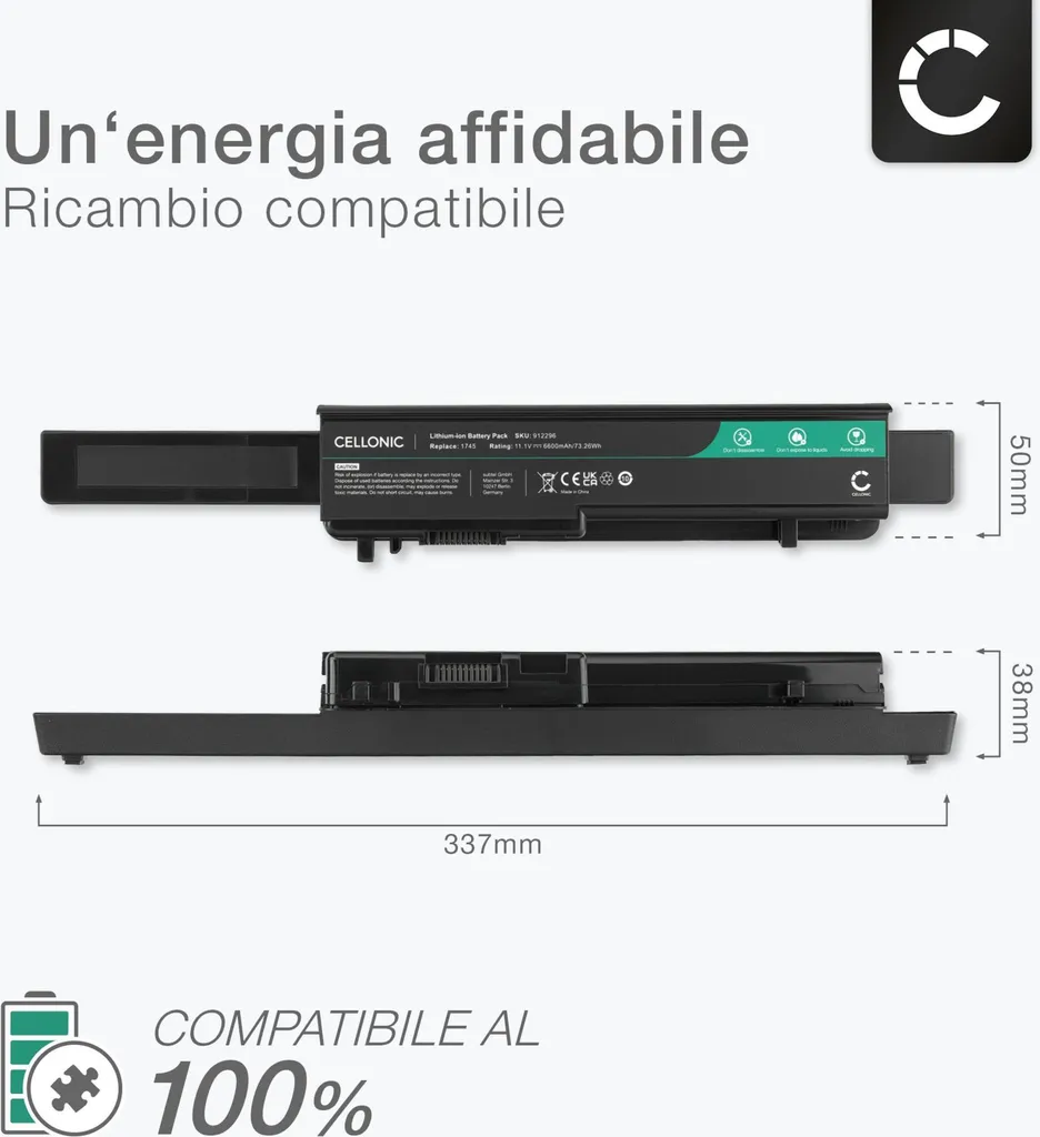 subtel Batteria di ricambio per Dell Studio 1745 / Studio 1749 6600mAh laptop battery U164P per pc portatile notebook - 3