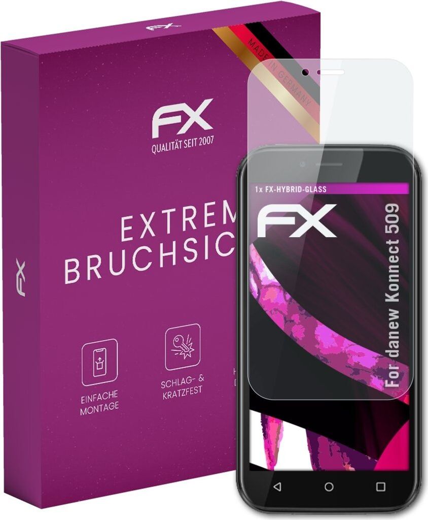 atFoliX FX-Hybrid-Glass Displayfolie kompatibel mit danew Konnect 509 Glasfolie