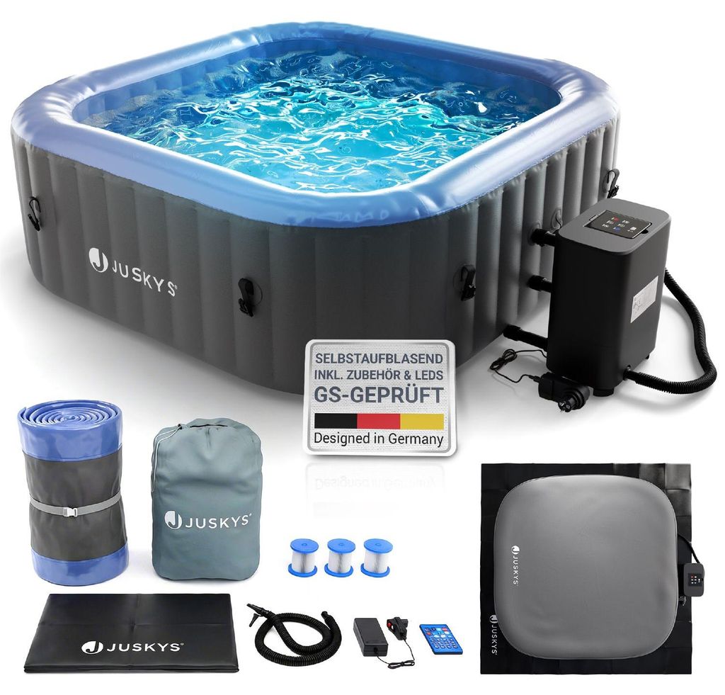 Juskys® Whirlpool SpaLuxe inkl. LED-Beleuchtung Grau/Blau - Produktbild 