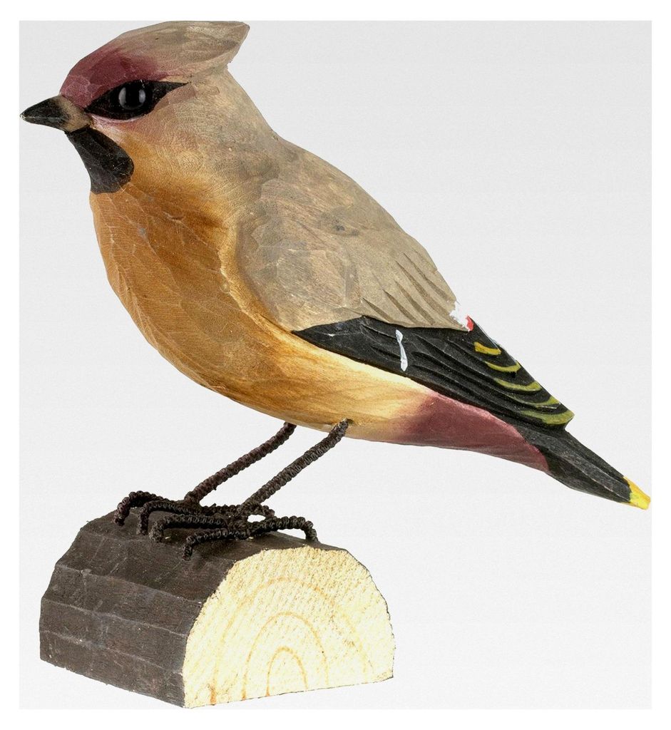 DecoBird Seidenschwanz - Handgeschnitzter dekorativer Vogel aus Holz - Mittelgroße europäische Vögel