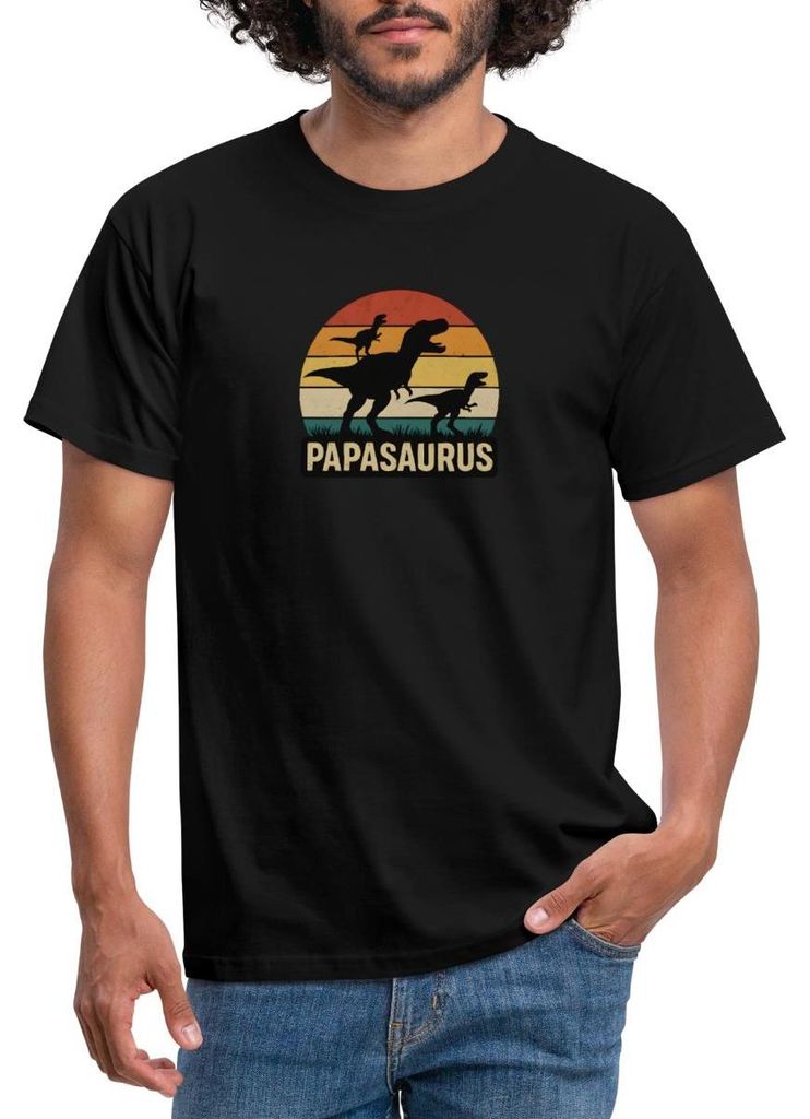Spreadshirt Papasaurus | Dino Papa Männer T-Shirt, S, Schwarz