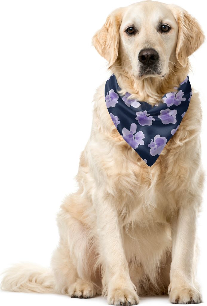 ABAKUHAUS Blumen Haustier Bandana, Aquarell-Blumen-Blüten, 40x40 cm, Nachtblau Lavendel
