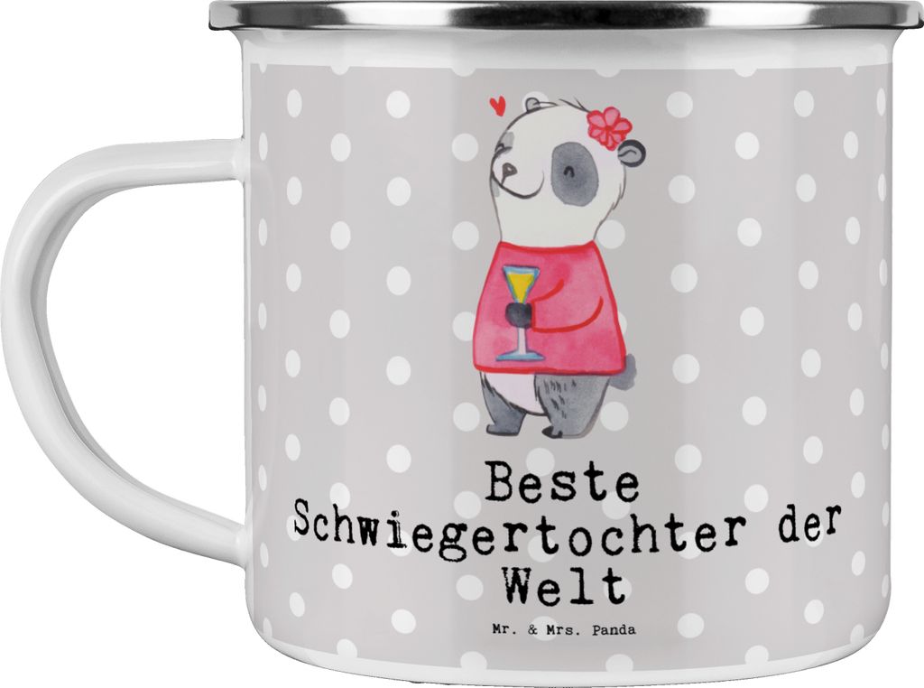 Mr. & Mrs. Panda Emaille Tasse Panda Beste Schwiegertochter der Welt - Grau Pastell - Geschenk, Geschenkidee, reisetasse, Teetasse, Hochzeit, Tocht...