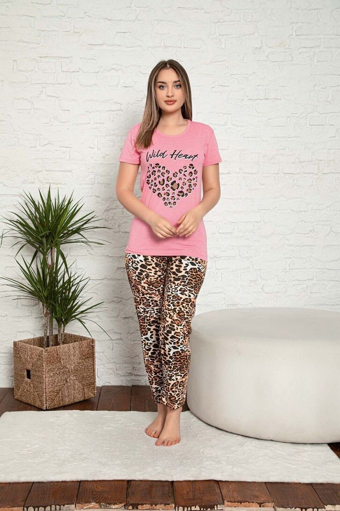 Damen Pyjama Schlafanzug Rosa L Kurz 2-Teiler Set A-86