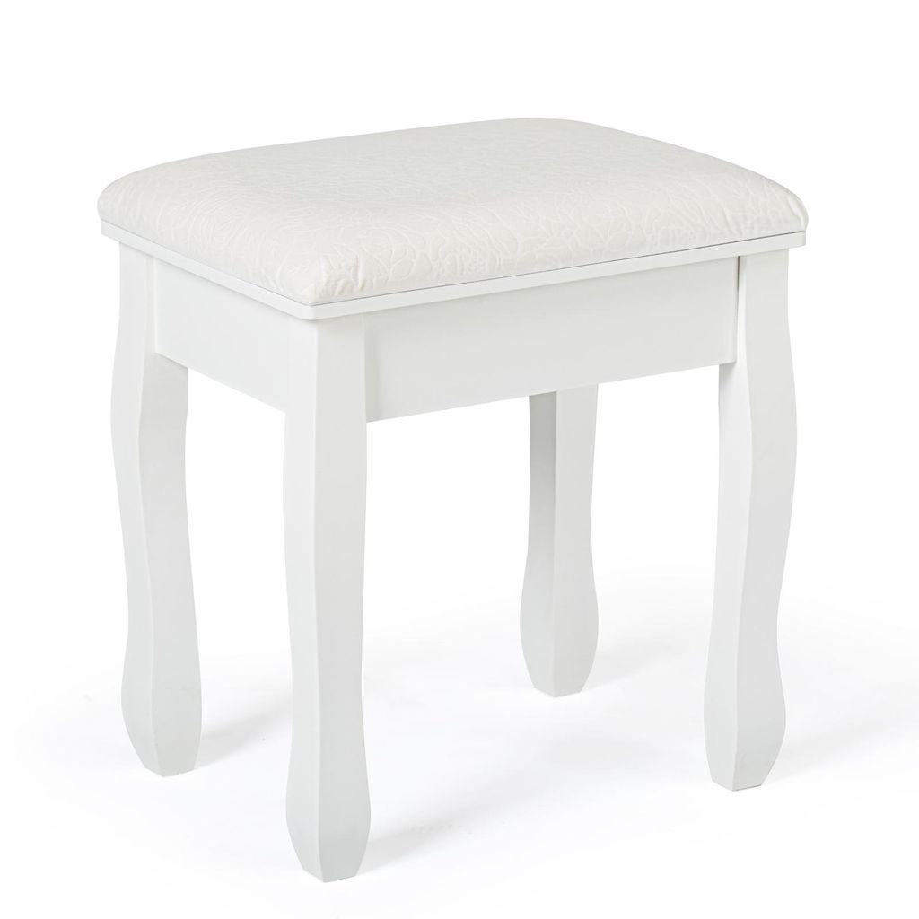 Mondeer Sitzhocker 2 er-set, Schminktisch-Hocker x 2, Make-up Hocker, weiches Kissen, Eichenbeine, weiß