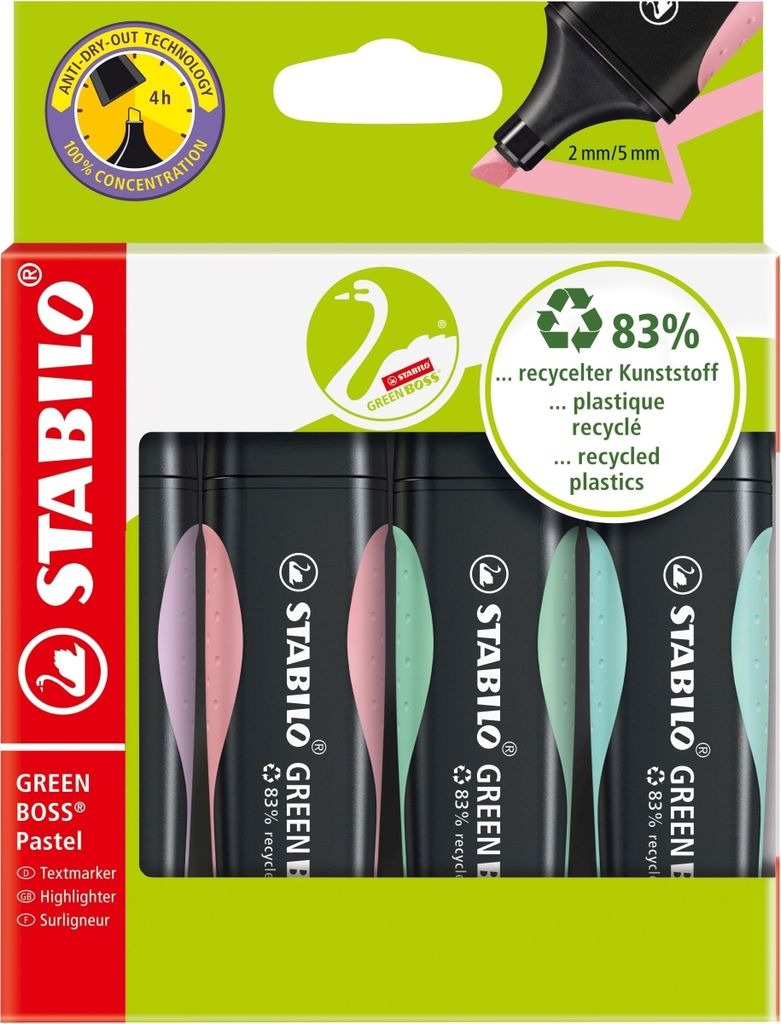 Stabilo - Markierungsmarker Green Boss 6070/4 4st pa ass | Enui a 4 piece | 5 Stücke
