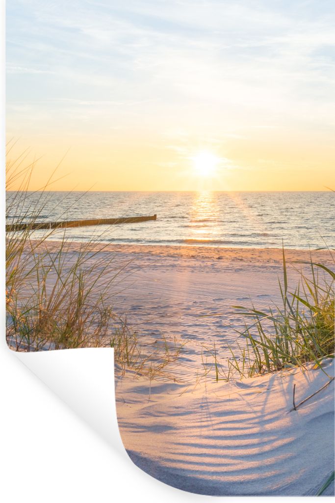 MuchoWow Wandtattoo Wandsticker Wandaufkleber Strand - Sonne - Düne - Gras - Sand - Horizont 80x120 cm Selbstklebend und Repositionierbar - Repo...