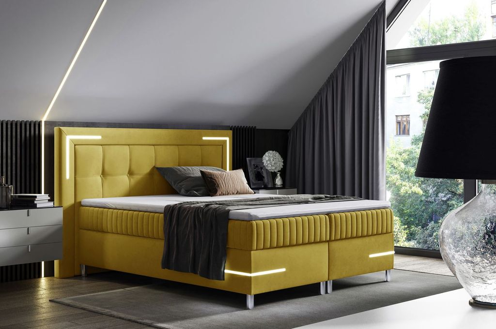 Doppelbett 180x200 RONA 1 - gelb + GRATIS Matratzenauflage