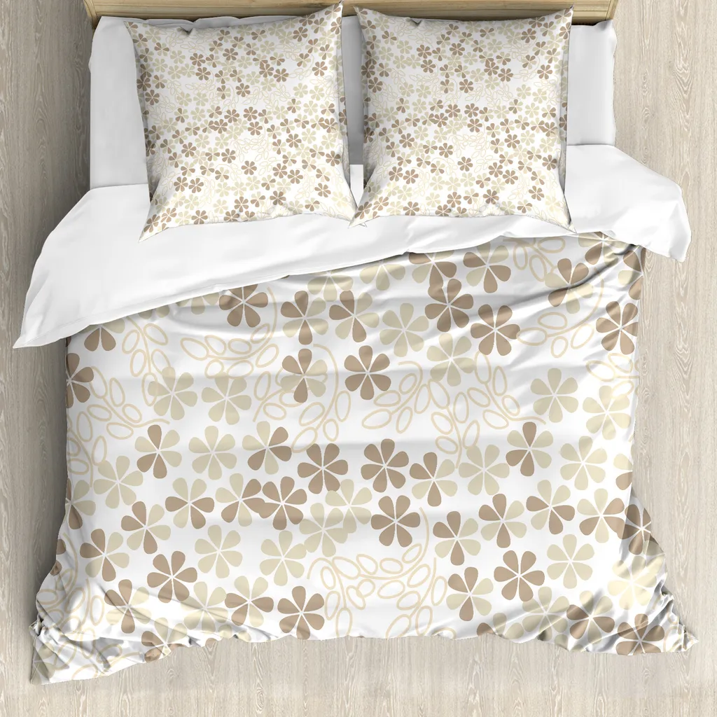 Linge de lit floral beige 200x200 cm pour chambre parentale élégante