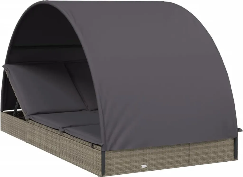 Bain de soleil 2 personnes gris anti-UV avec toit pour jardin et patio
