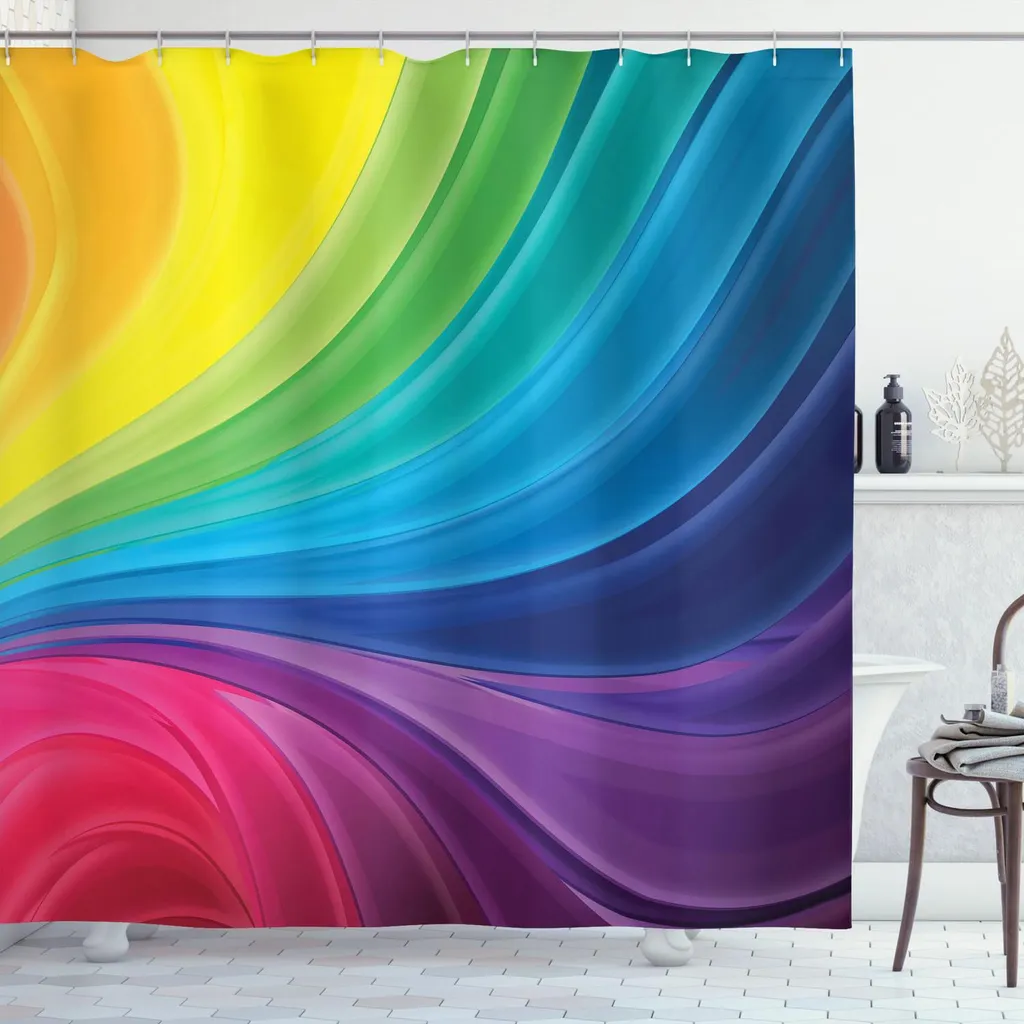 ABAKUHAUS Tenda Doccia Astratta 175x200cm - Tessuto Impermeabile Onde