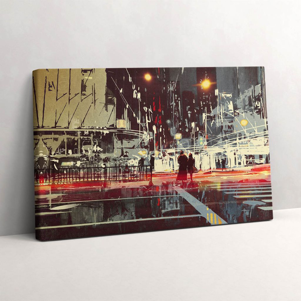 Nächtliche Stadtszene – Leinwandbild Wandbild – 30x20 cm – Leinwandbilder – Wandbilder – Schlafzimmer – Flur