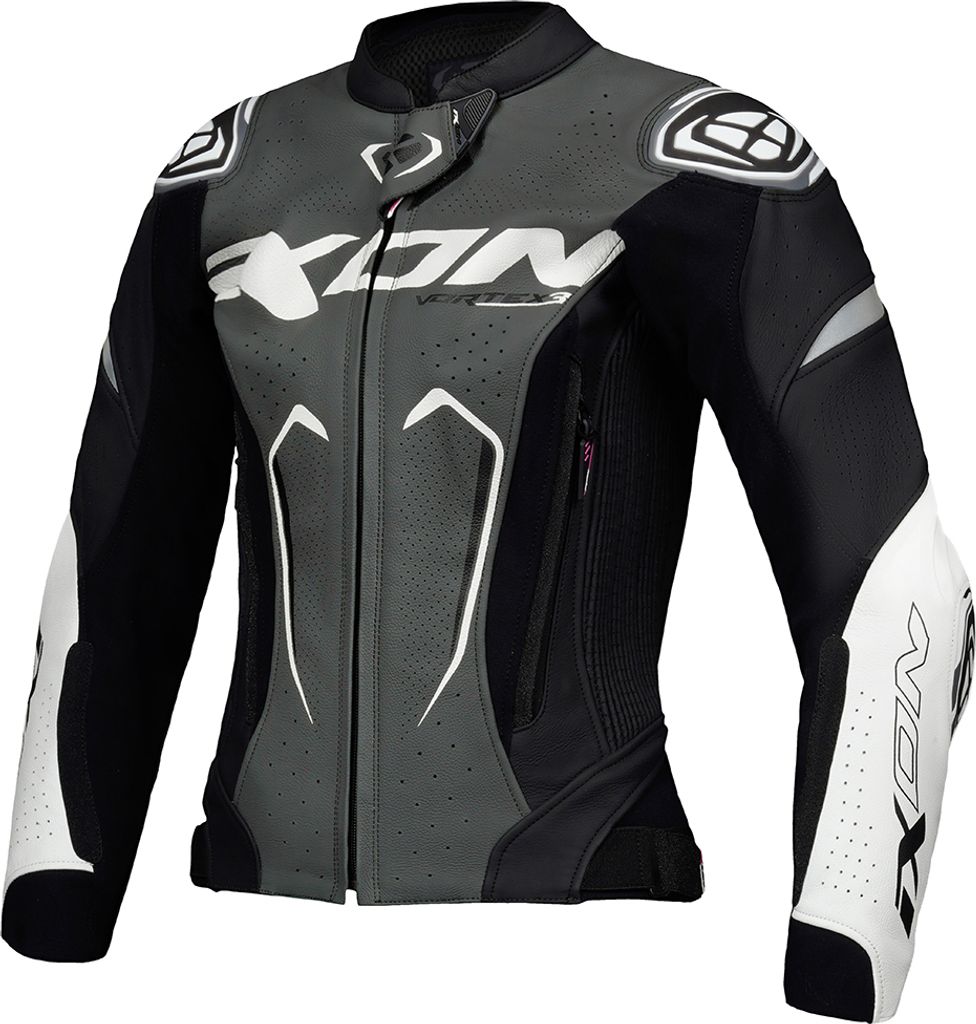 Ixon Vortex 3 Damen Motorrad Lederjacke (Black/White,S)