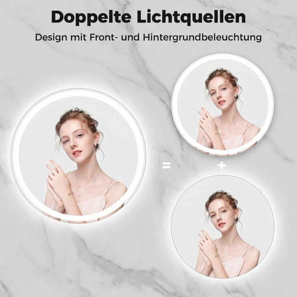 Miroir rond LED 80 cm dimmable avec éclairage tactile haute qualité - 3