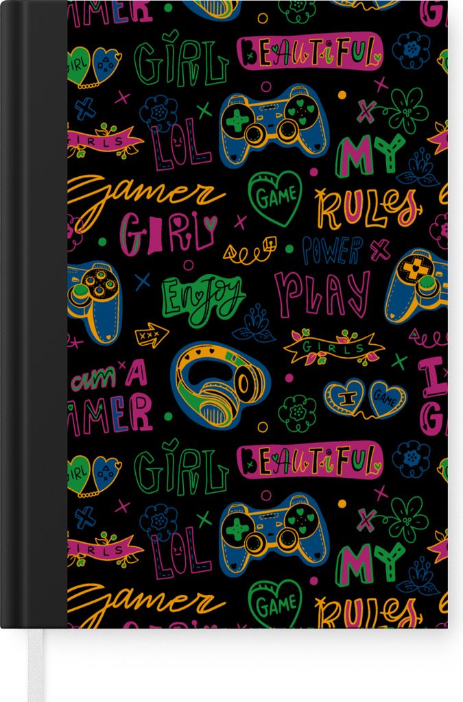 MuchoWow Notizbuch Tagebuch Haushaltsbuch Notebook A5 Teens - Gaming - Kopfhörer - Muster - Notizblock - Notizheft - Notebook - Schreibblock - P...