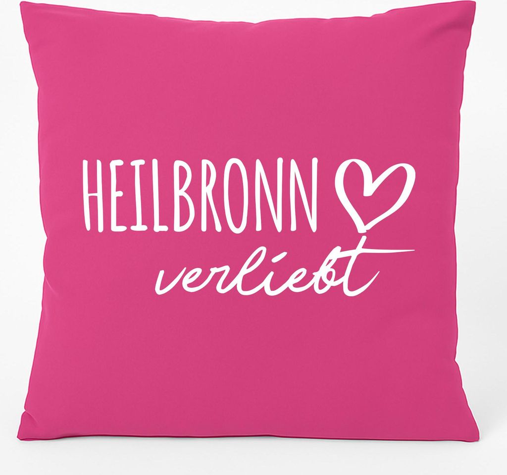 Huuraa Kissen Heilbronn verliebt 40x40cm mit Füllung Fuchsia Baumwolle Dekokissen Geschenkidee