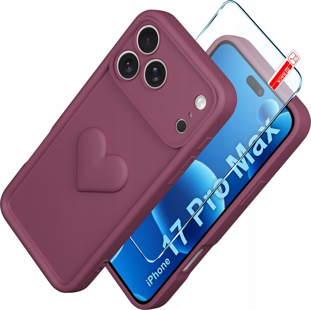 iPhone 17 Pro Max CASE Silikonhülle MATT Herz + 9H Schutzglas