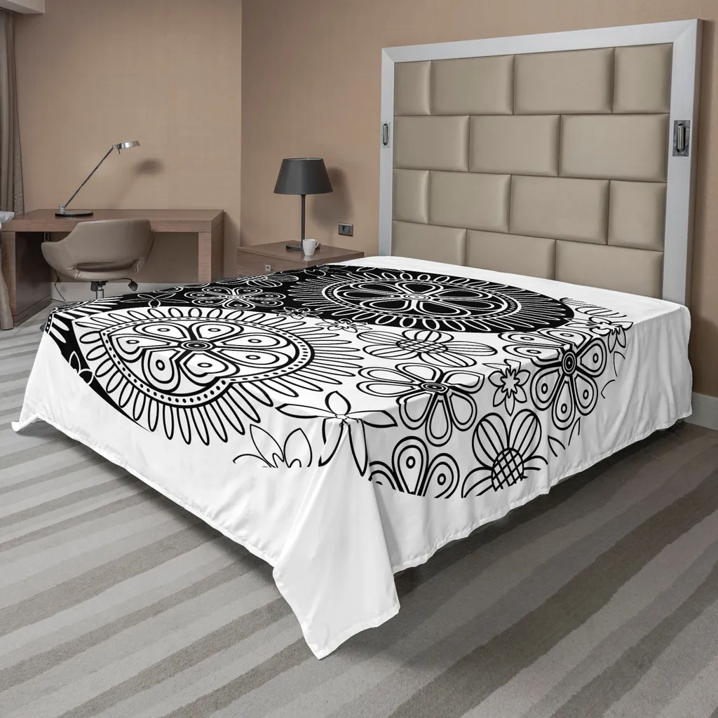 Drap de Lit Anti-Plis et Confortable 260x228 cm Design Floral Oriental