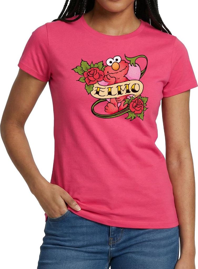 Spreadshirt Sesamstraße Elmo Tattoo Vintage Herz Frauen T-Shirt, XL, Azalea