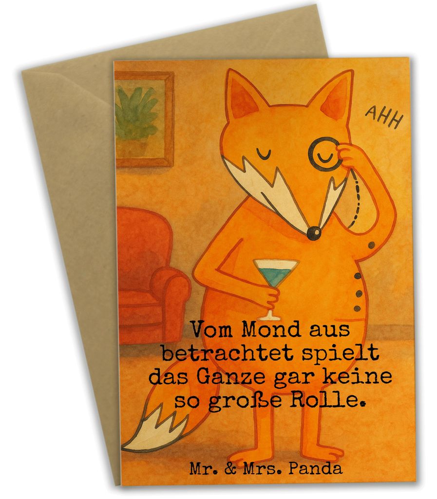 Mr. & Mrs. Panda Grußkarte Fuchs Lord Design - Weiß - Geschenk, Mond, osterkarte, neujahrskarte, einladungskarten, Cocktail, Schick, Monokel, Neu...