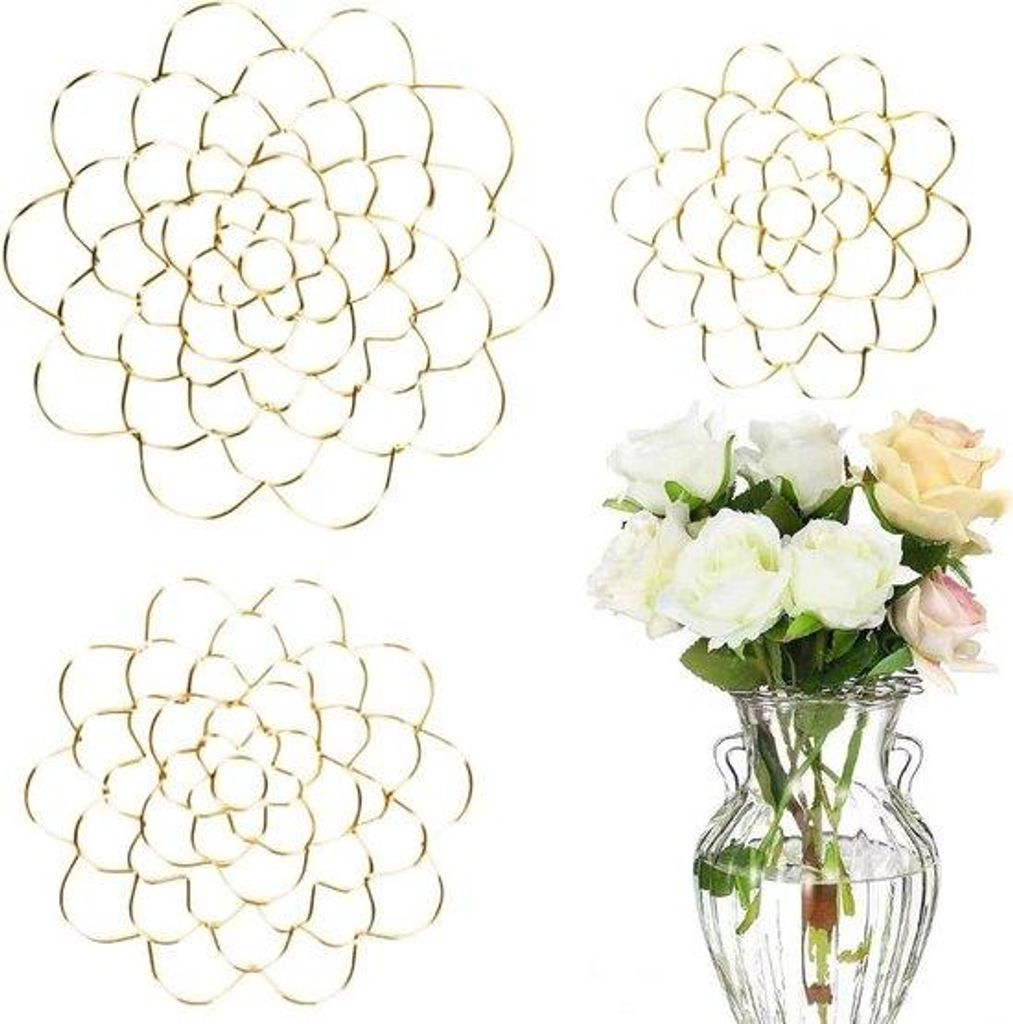 3-teilige Stahl-Stützen für Blumen, Blumenhalter für Vase, Blumenstützen, Blumenhalter (Gelbgold)