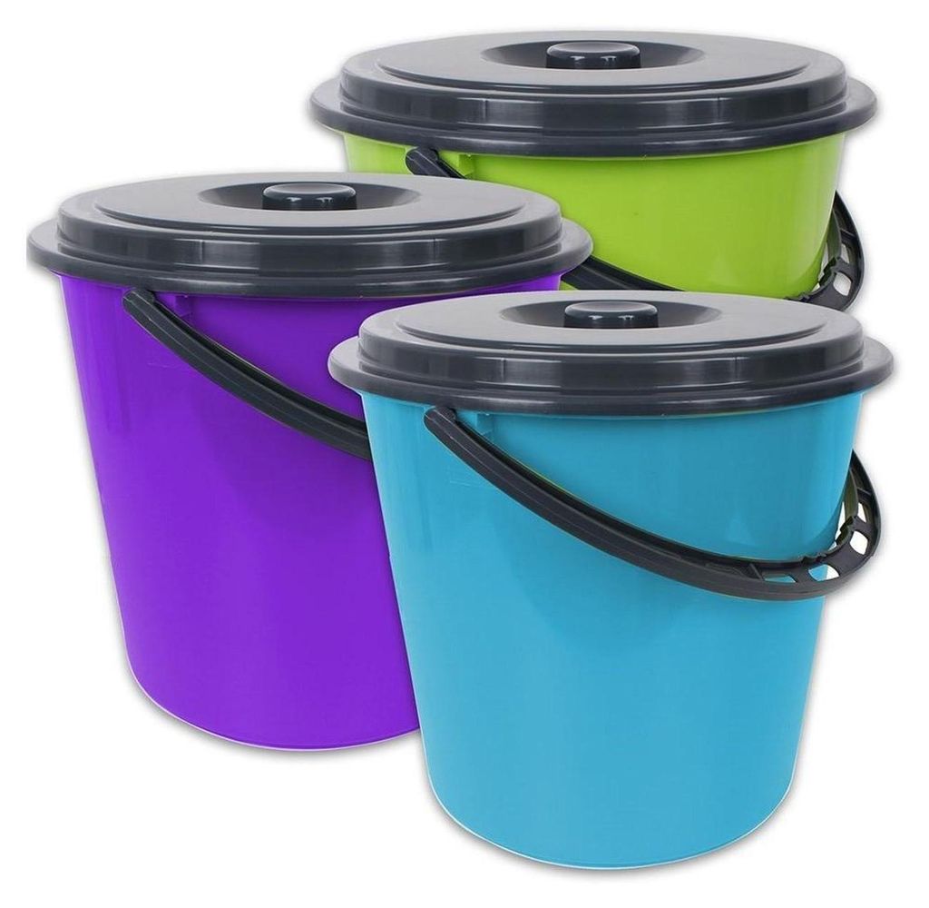 3 Stk. Haushaltseimer mit Deckel 3 Farben, 5 Liter, Eimer Produktbild 