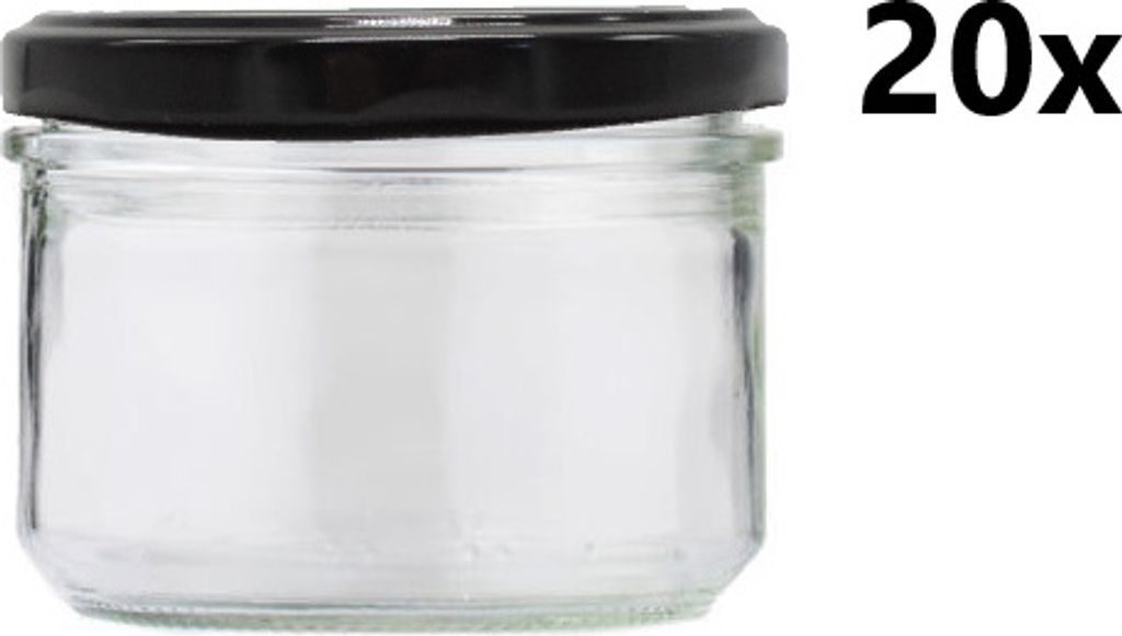 Einmachgläser 262 ml VERRINE STURZ / GERADE klar/transparent 20 Stück INKLUSIVE SCHWARZEN DECKELn, Anzahl der Teile in der Packung: 20