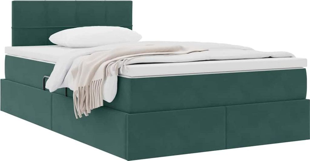 "Rabatt 2026" Aufbewahrungsbett/bettgestell - Doppelbett - mit Lattenrost - mit Matratze Dunkelgrün 120x190cm Samt - Klassische Betten langlebig7031