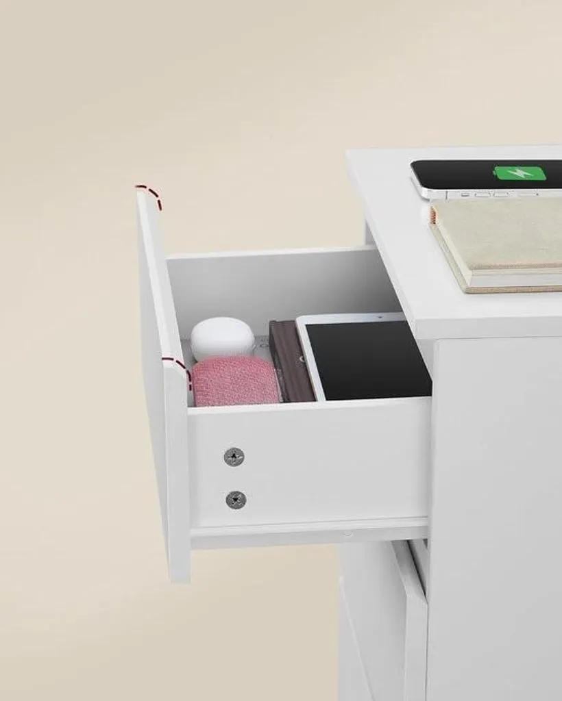 Table de nuit anti-encombrement avec prises USB et rangement interne - 3