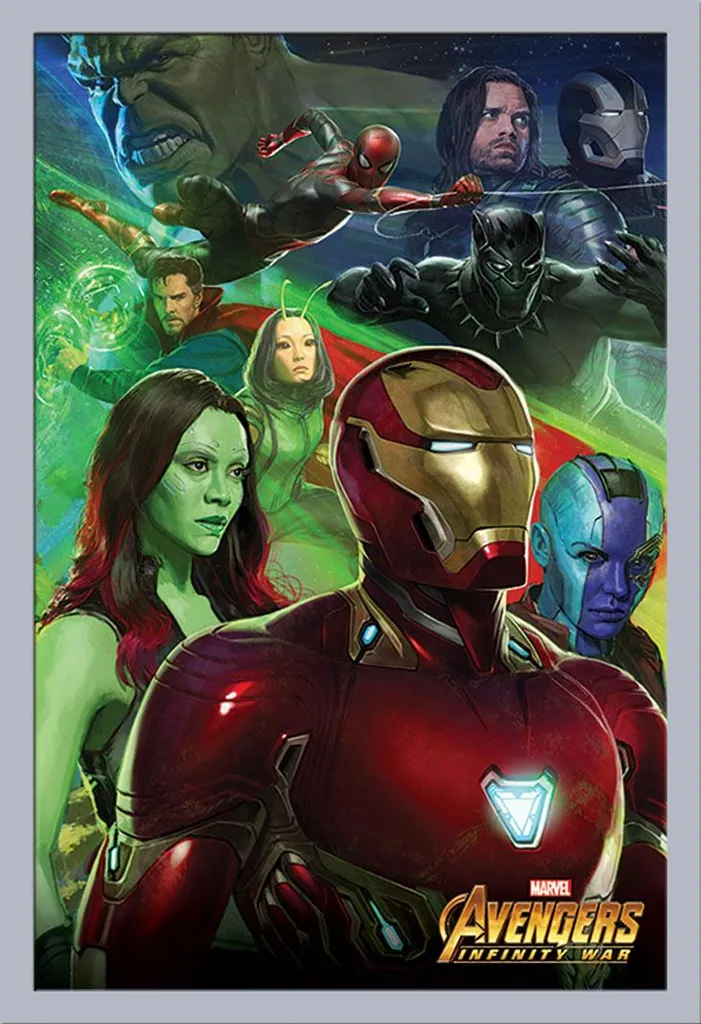 Poster Avengers Infinity War Iron Man avec cadre Shinsuke Maxi MDF argent